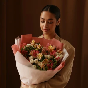 Букет из альстромерии и хризантем